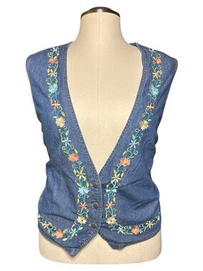 StonyBrook Embroidered Denim Cottagecore Vintage Fall Vest
